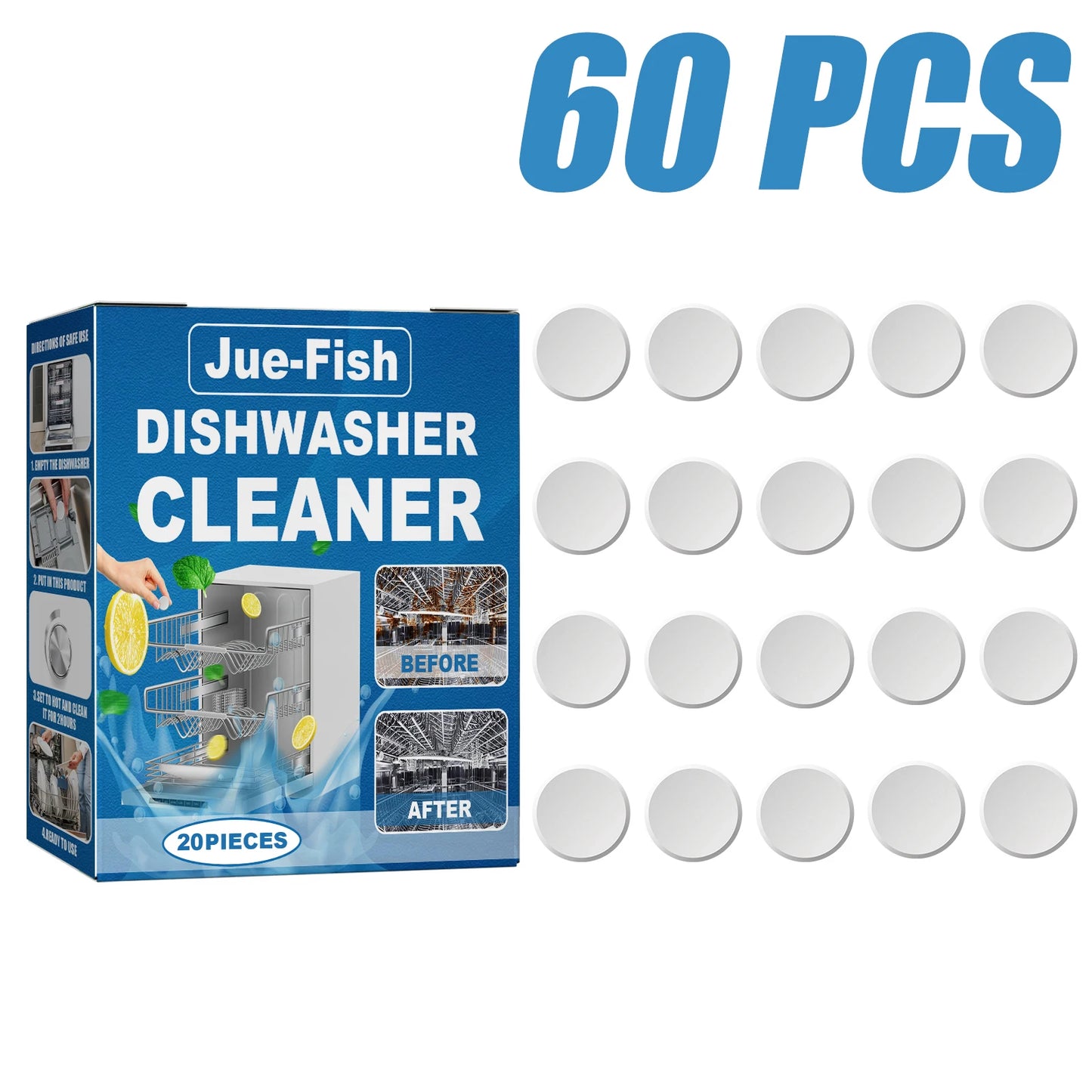 Vaatwasserreiniger, sterke olievlekverwijderaar, ontkalkende wasmiddeltabletten, keukenreinigingsgereedschap voor vaatwasser en wasmachine