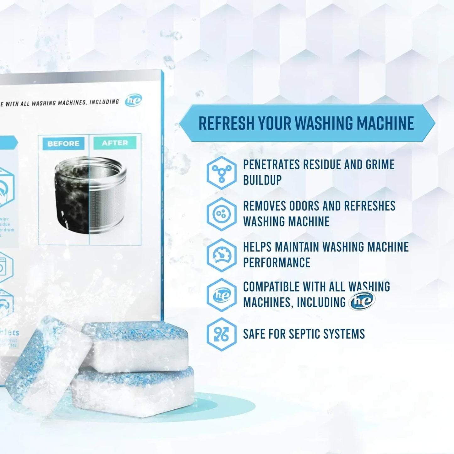 Washing Machine Tub Cleaner Descaler Of 12/24pcs Pack-Deep Cleaning Tablets Odor Removing Tablets For Washer Laundry Supplies