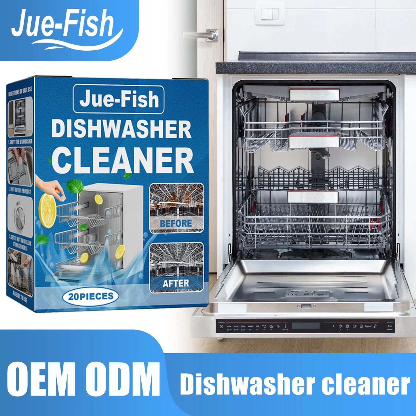 Vaatwasserreiniger, sterke olievlekverwijderaar, ontkalkende wasmiddeltabletten, keukenreinigingsgereedschap voor vaatwasser en wasmachine